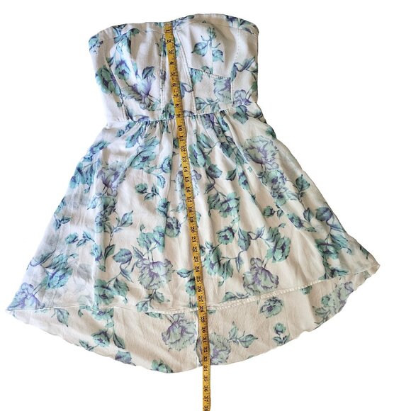 LE CHATEAU White & Blue Floral Strapless High-Low Hem Mini Dress Size Medium - Picture 5 of 9